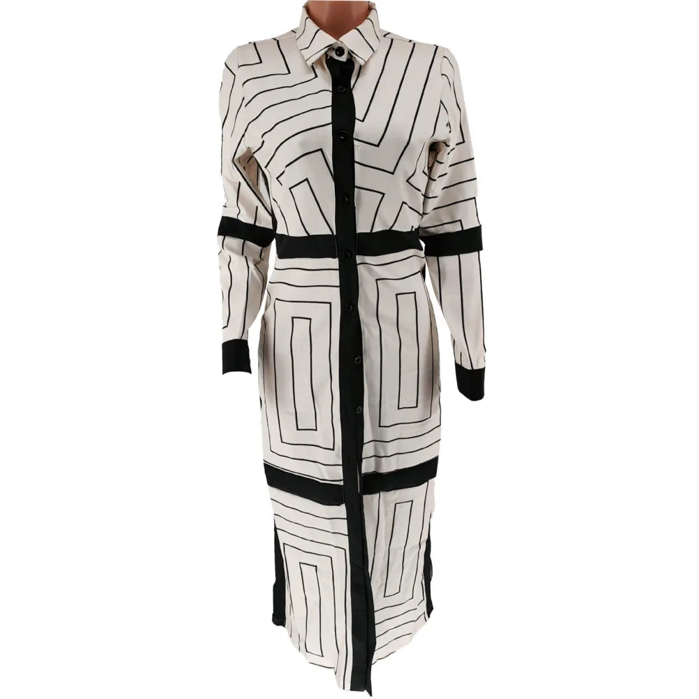 Women's New Fashion Shirt Dress Turn Down Collar Button Elegant Office Lady Long Sleeve Dresses Women Casual Striped Maxi Dress