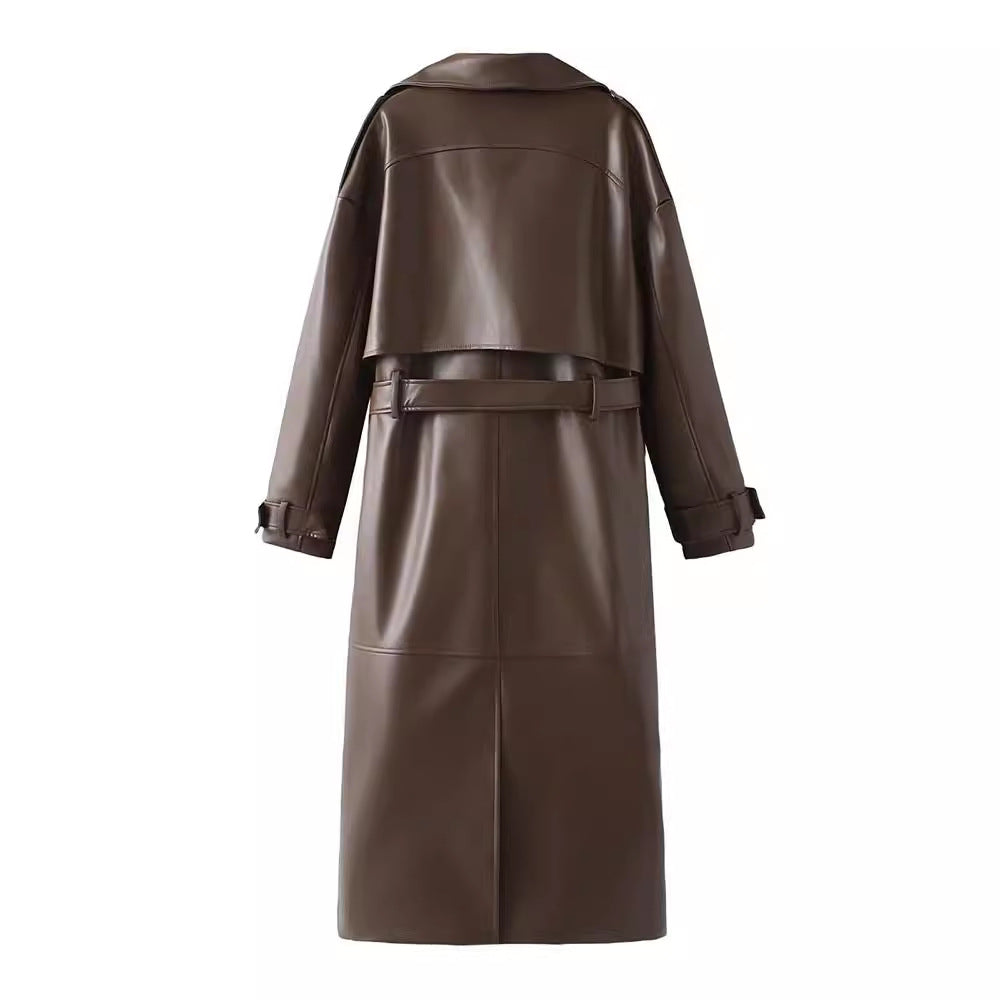 French fashion design casual extended leather jacket