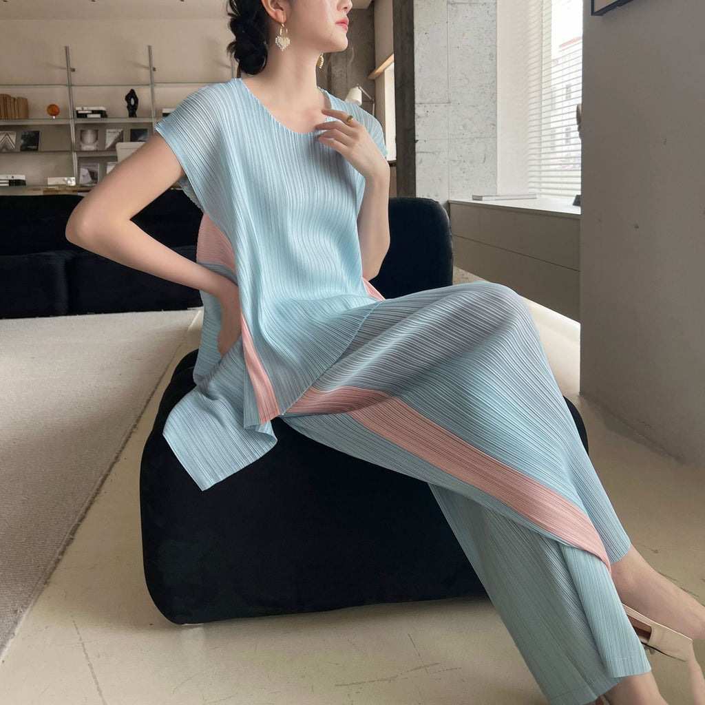 High-end Pleated Fashion Irregular Casual Top and Pants Set