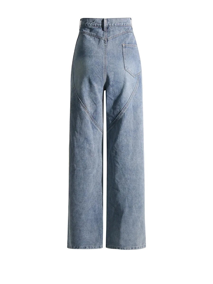 Women Denim Pants Autumn High Waist Hollow Out Rhinestone Loose Casual Long Wide Leg Jeans All Match Fashion New