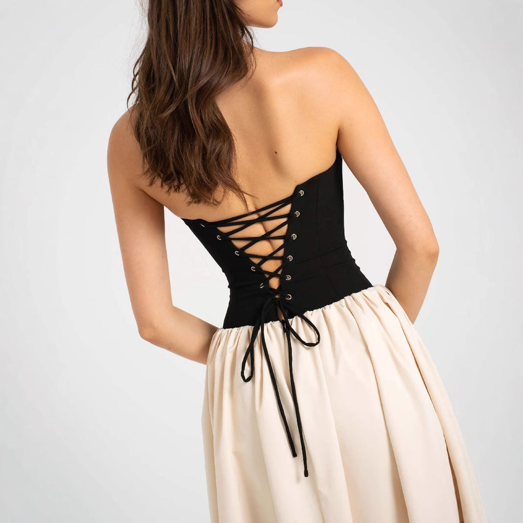 Fashion contrasting strapless sleeveless dress for women