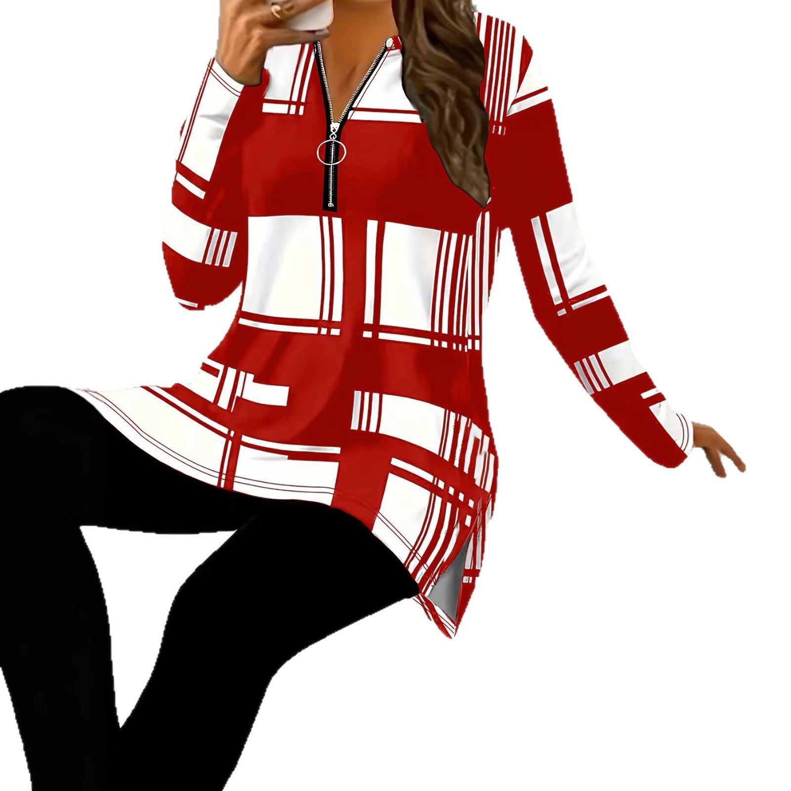 Elegant Women's Long Sleeve Zipper Shirt with Digital Print Casual Fashion