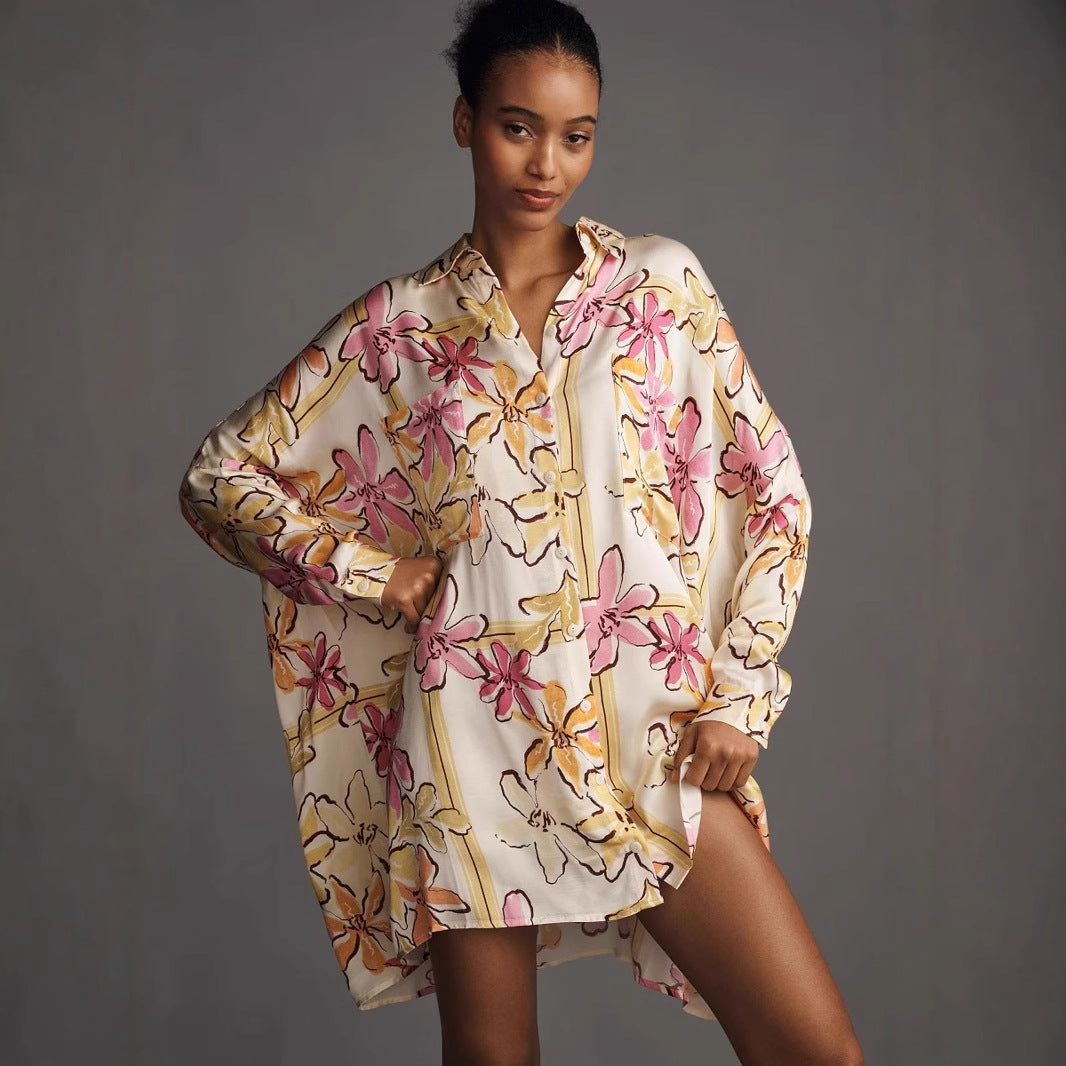 Graffiti cardigan long sleeved casual fashion printed shirt skirt for women