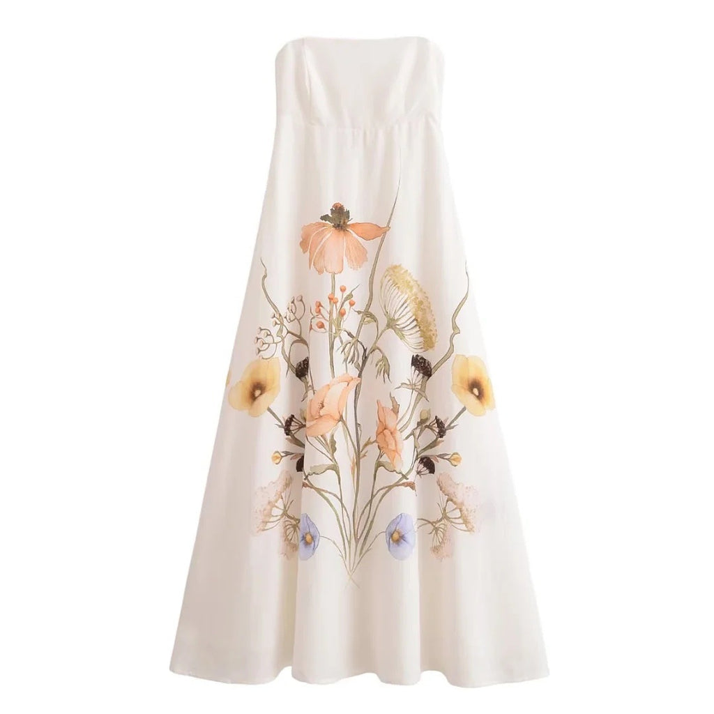 Elegant Fashion Strapless Printed Dress