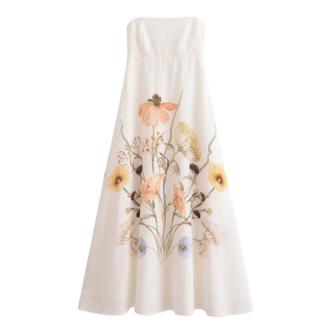 Elegant Fashion Strapless Printed Dress