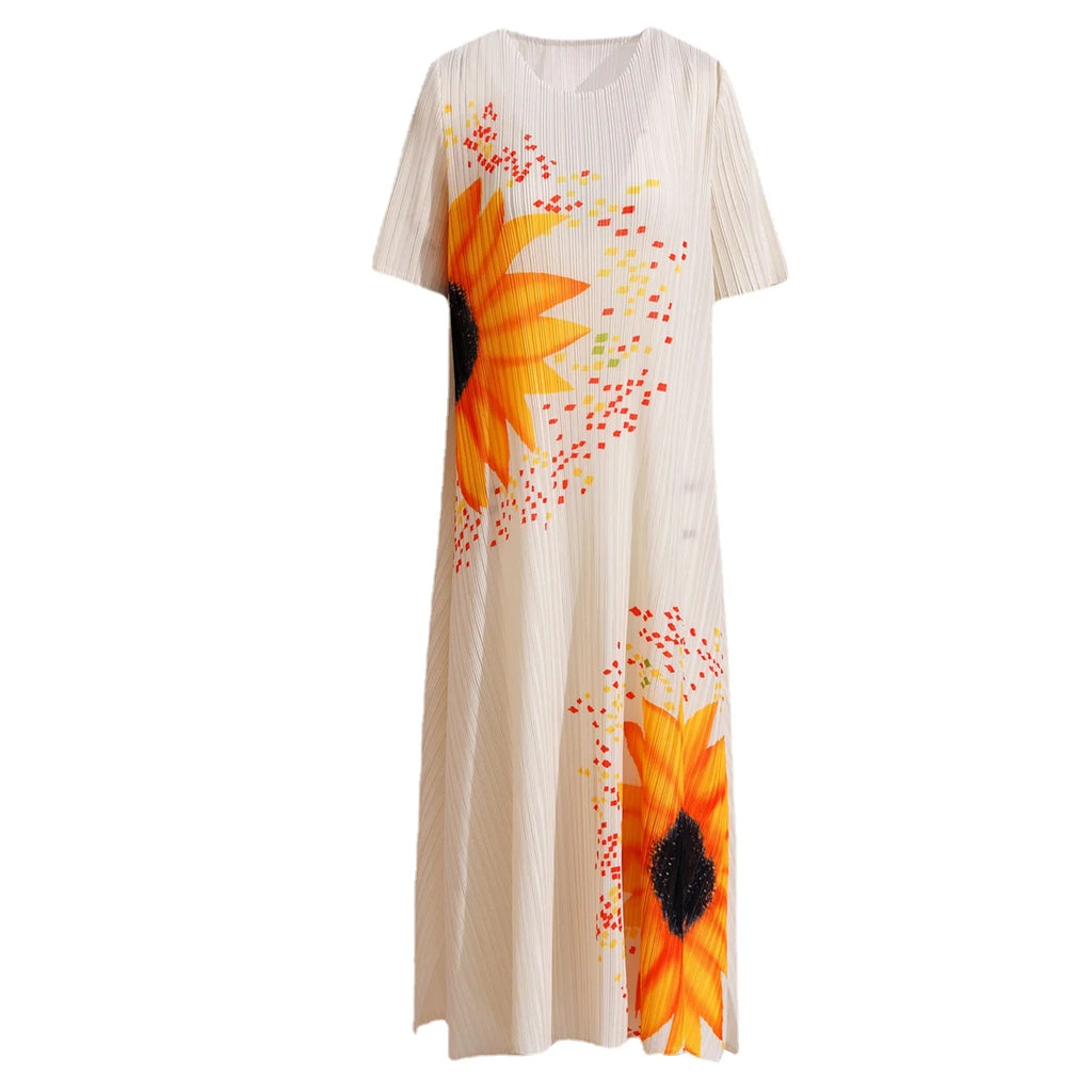 Noble Lady Elegant Casual Miyake Dress  New Arrival Mom Summer Fashion Loose Large Size Women's Pleated Long Dresses Women