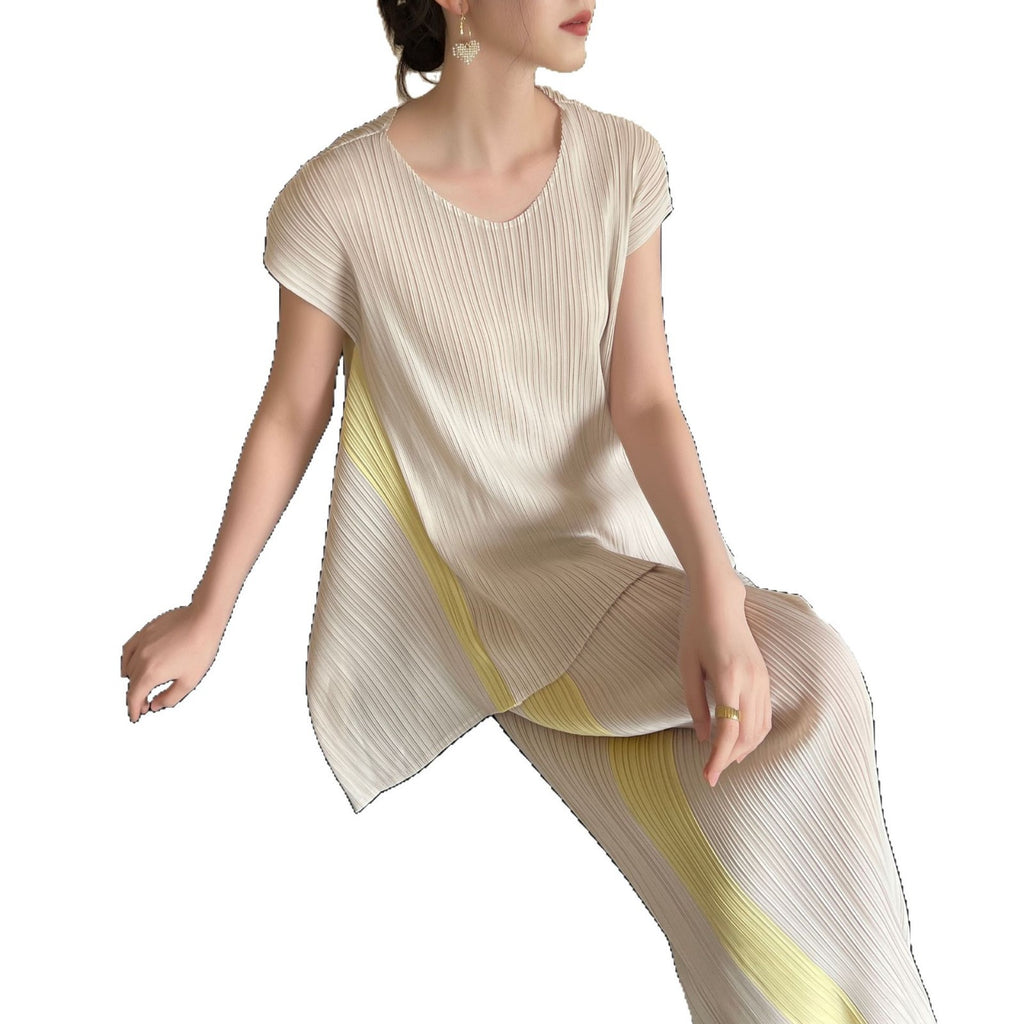 High-end Pleated Fashion Irregular Casual Top and Pants Set