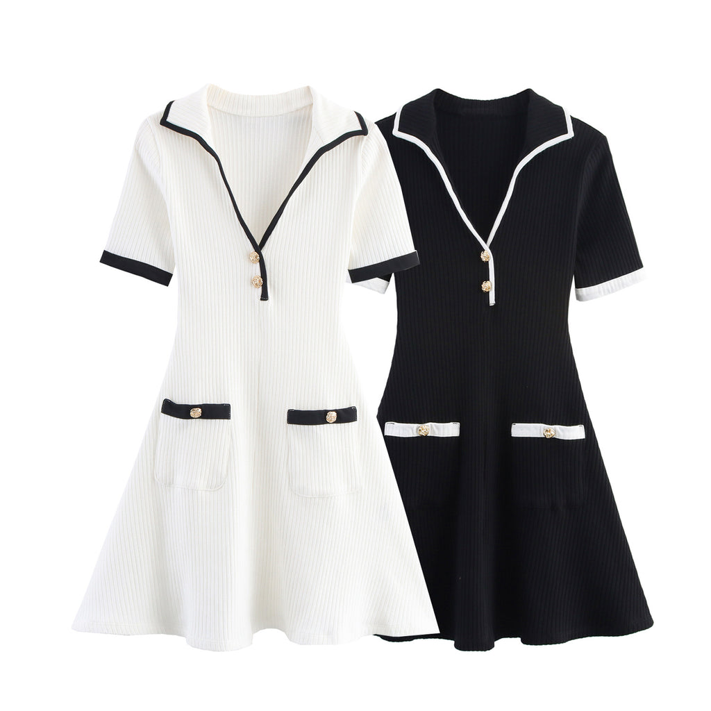 Women's Fashion Casual Metal Button Ribbed Dress