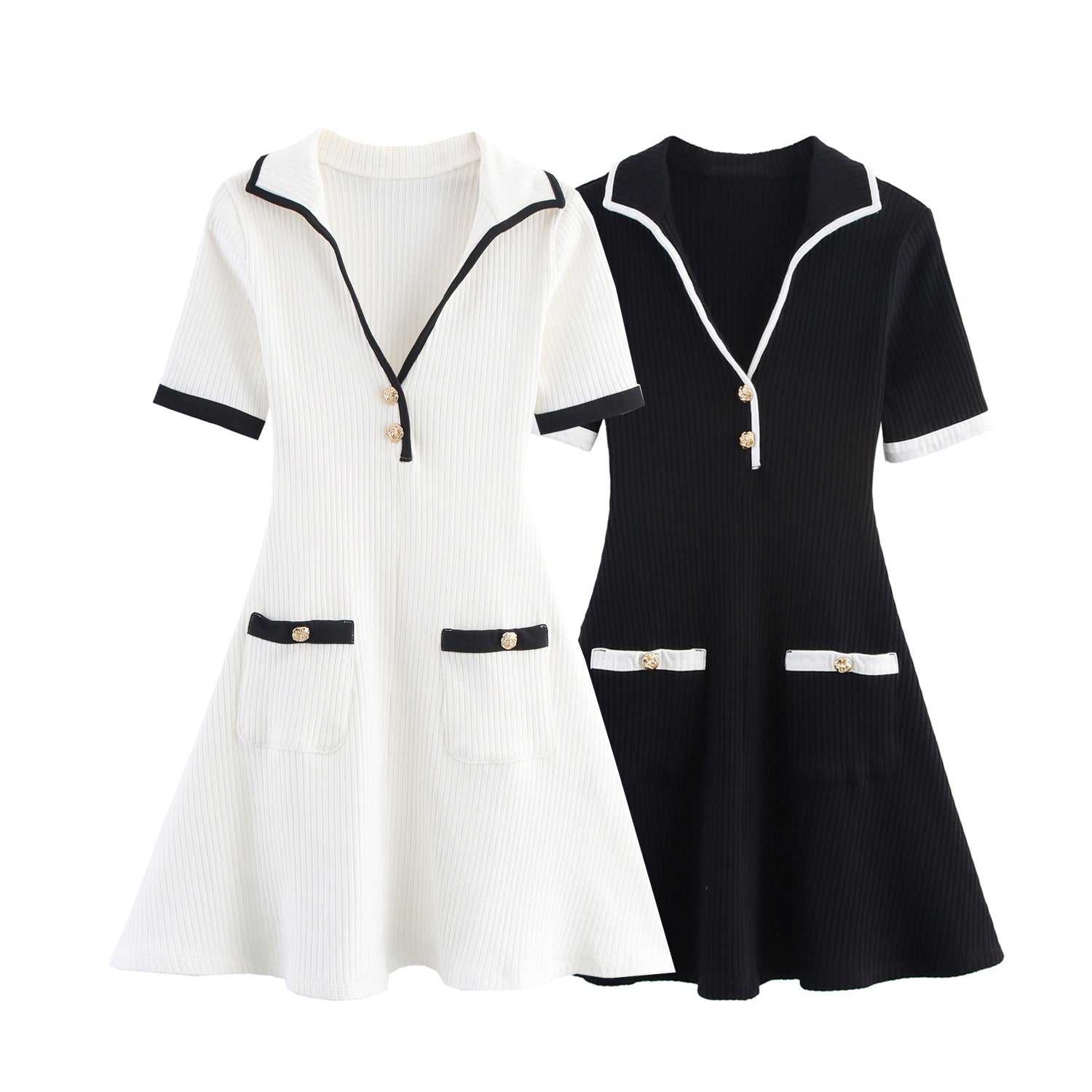 Women's Fashion Casual Metal Button Ribbed Dress
