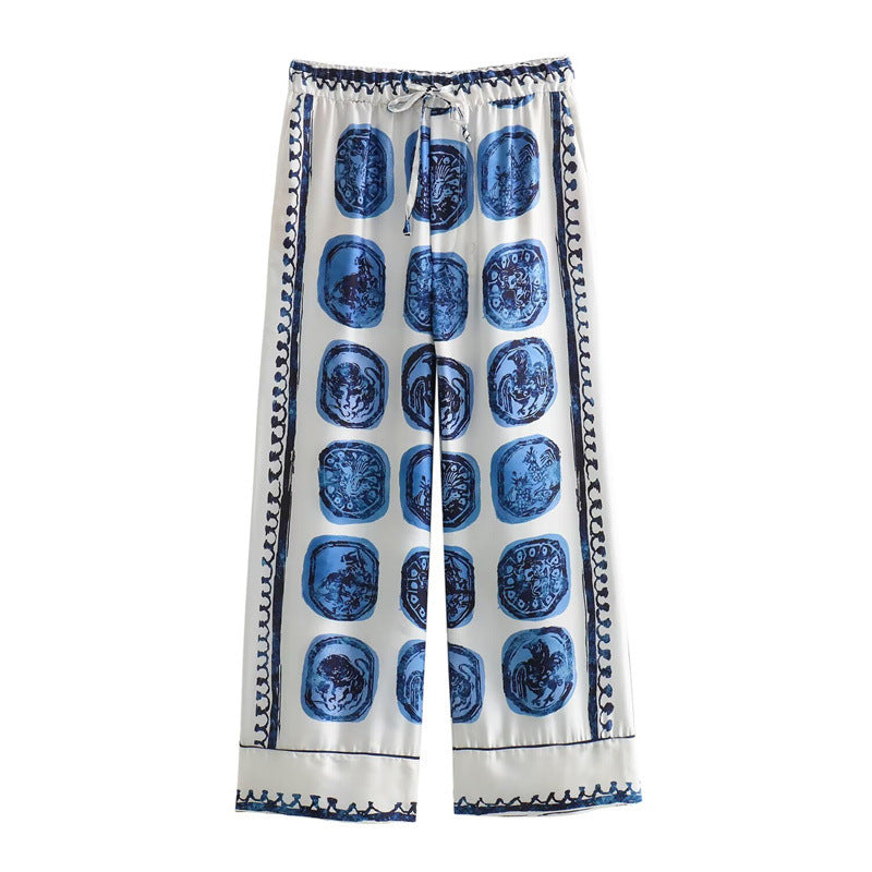 Style Women's Fashion Casual Loose Printed Shirt Long Pants