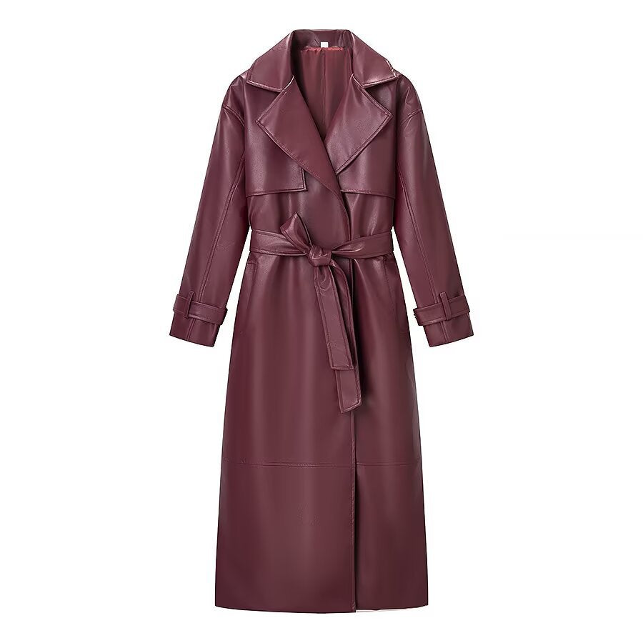 New Women's Fashion Casual Versatile Long Leather Coat