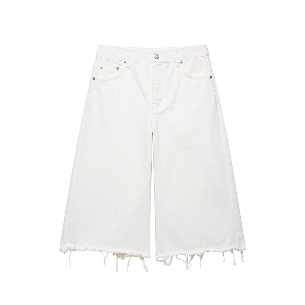 Casual fringed denim casual shorts