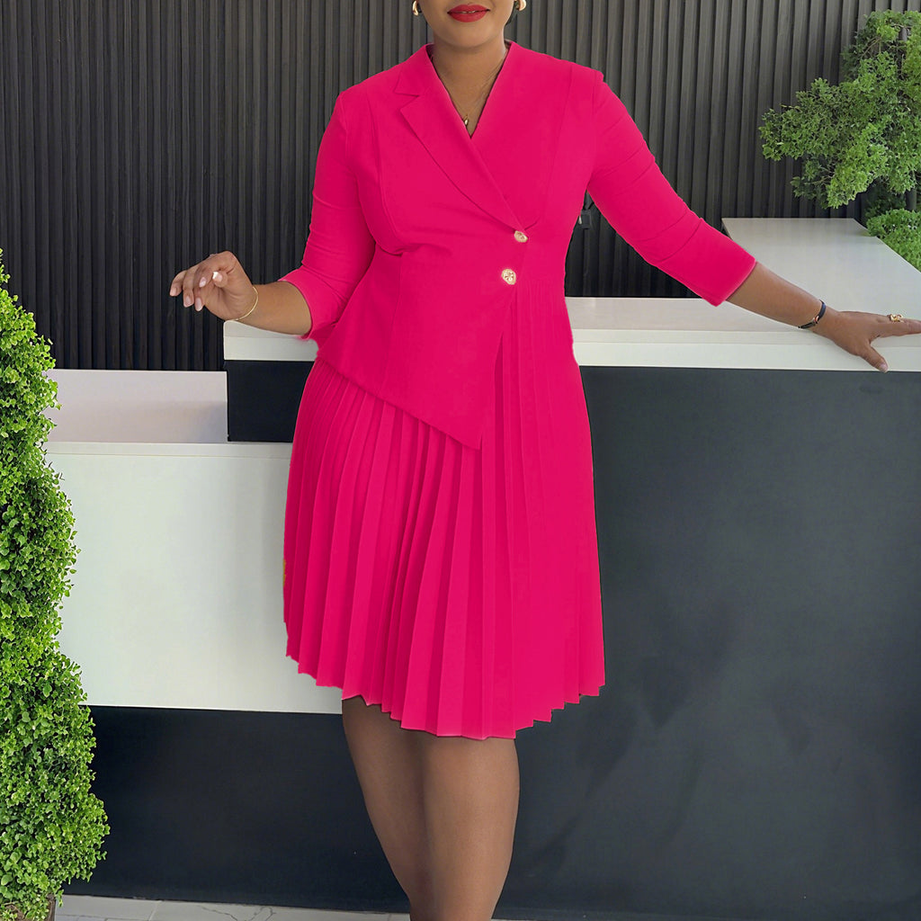 Suit collar pleated dress