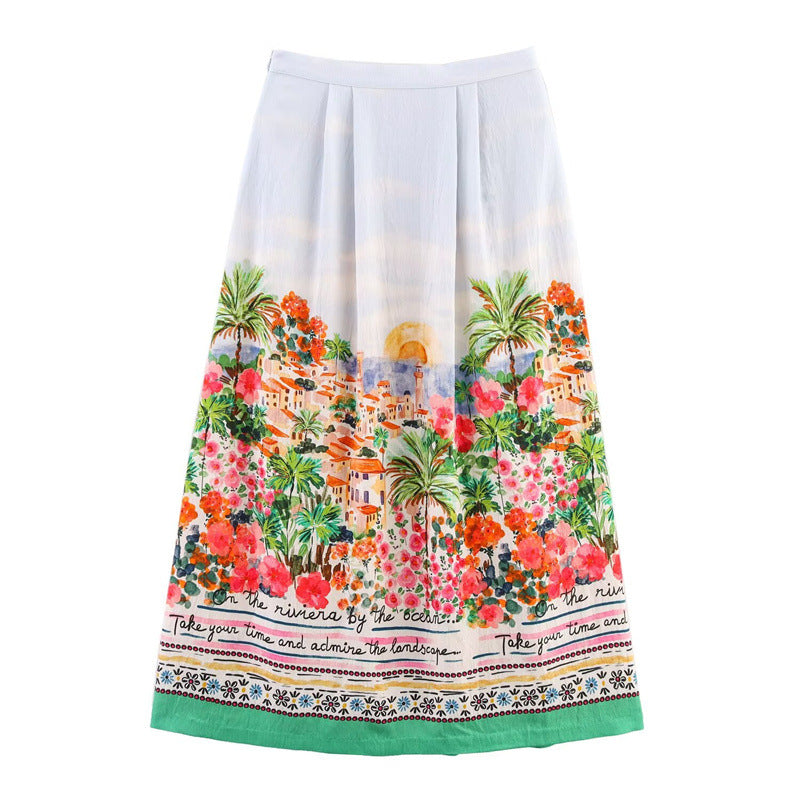Elegant  Style Women's Fashion Casual Printed Cape High-Waist Skirt