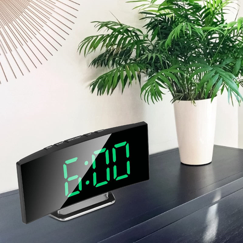 Fashion Curved Screen Clock Electronic Clock Large Screen LED Mirror Clock Silent Alarm Clock