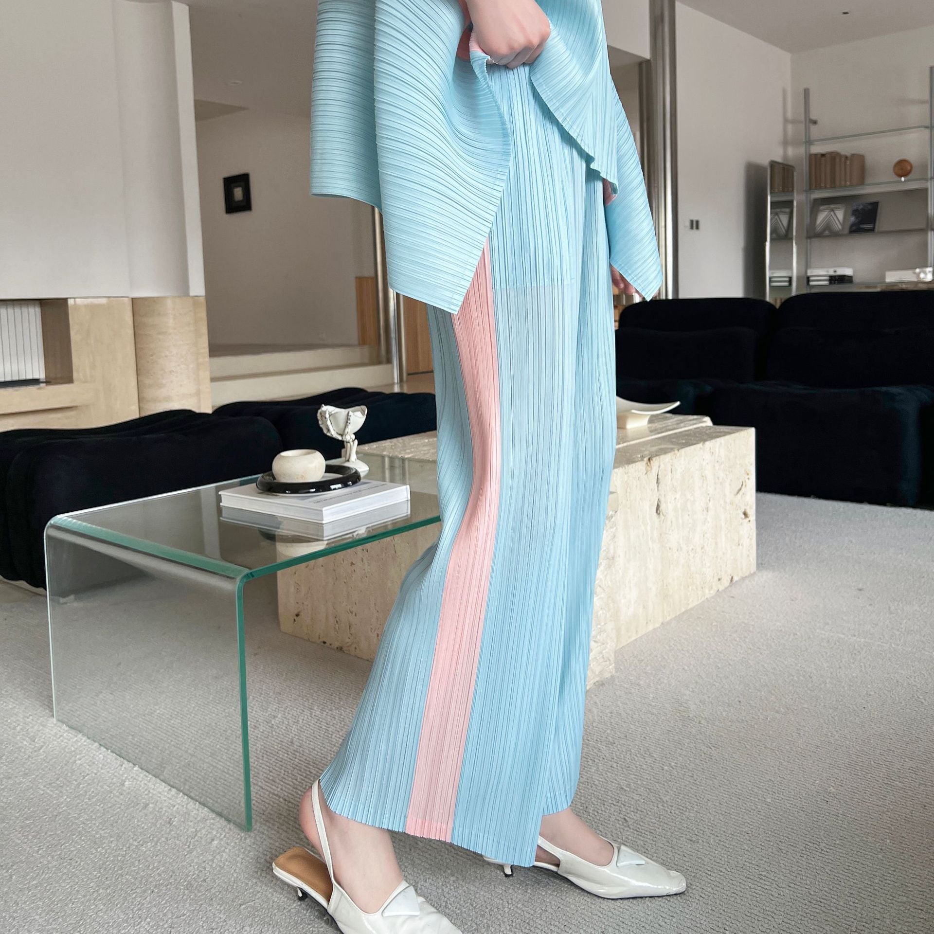 High-end Pleated Fashion Irregular Casual Top and Pants Set