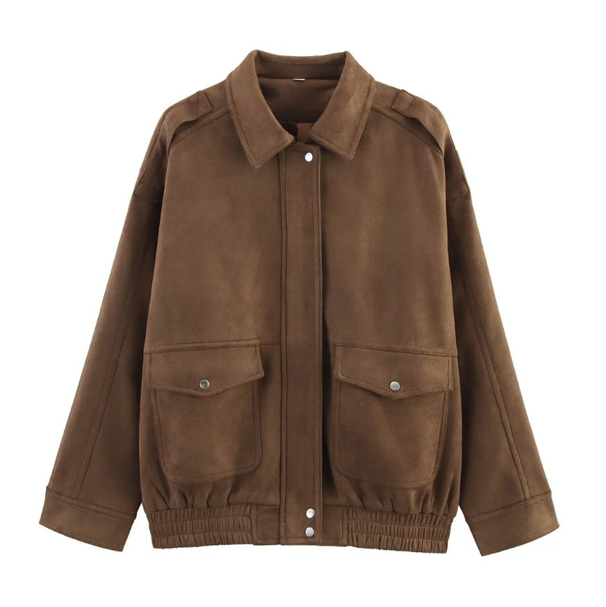 Casual Fashion Velvet Texture Loose Fit Fashionable Versatile Jacket Outerwear