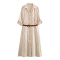 New Fashion Belt Striped Printed Dress