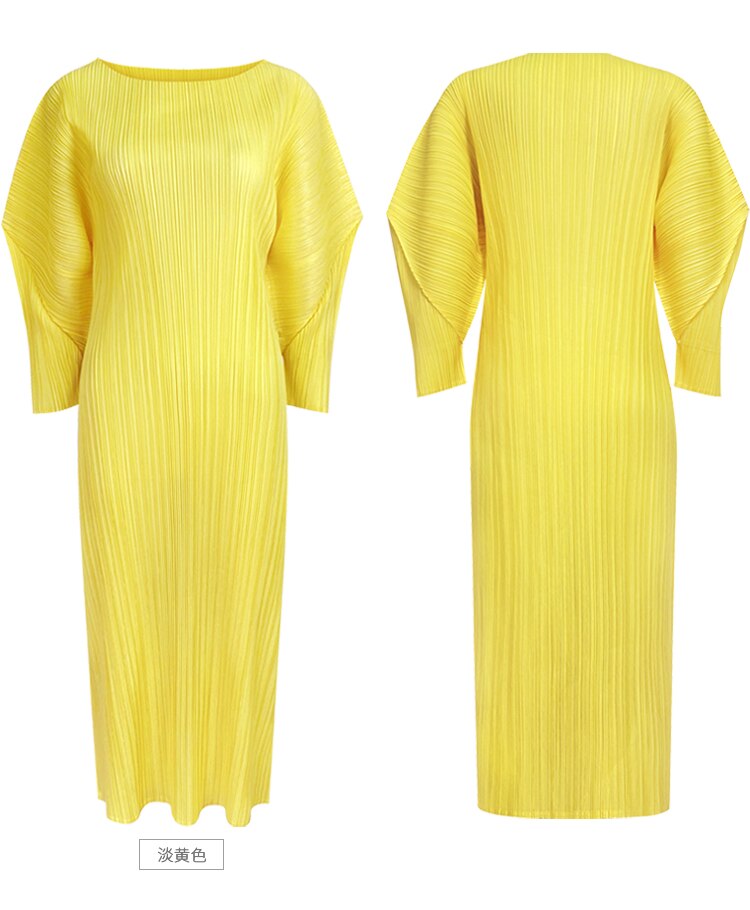 Pleated Bat Sleeve Dress Women Spring New Korean Fashion Long Sleeve Casual Elegant Long Aesthetic Clothes