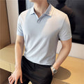 Solid color short sleeved polo shirt for men