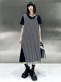 Women Black Irregular Mesh Big Size Casual Midi Dress New Round Neck Short Sleeve Fashion Tide Spring Summer