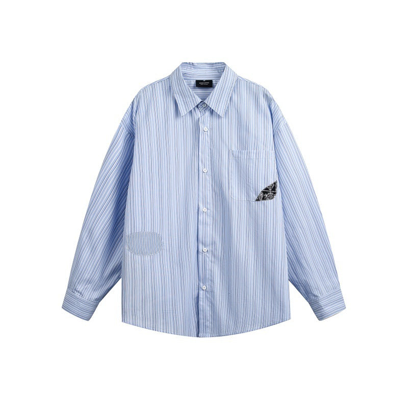 Splicing cashew flower striped long sleeved shirt for men