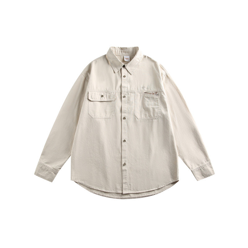 Solid color minimalist pocket long sleeved shirt for men and women