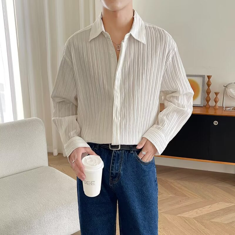Light luxury long sleeved shirt for men with a sense of luxury and loose fit