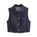 Fashion single breasted lapel denim vest women