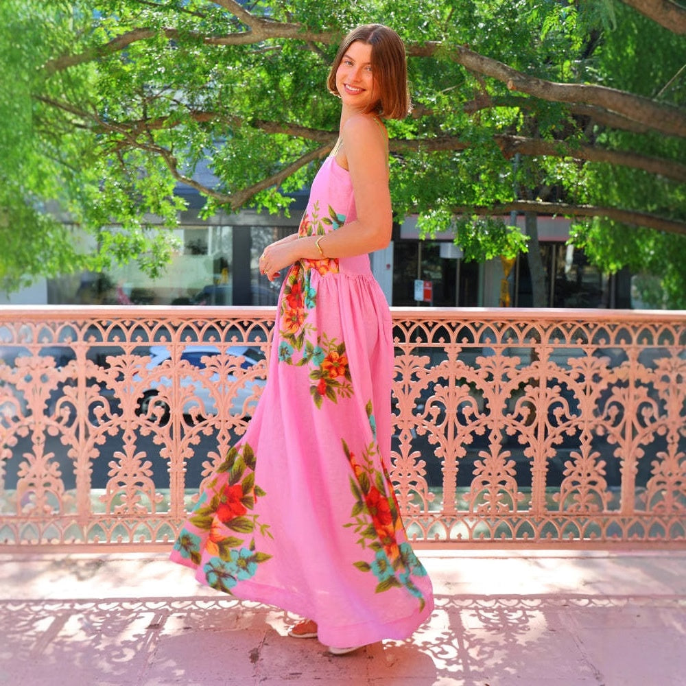 Fashion thin suspender printed backless dress for women