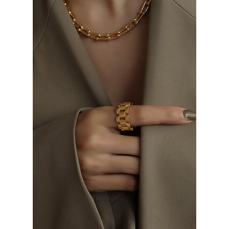 Exaggerate Rolega Texture Heavy Industry Combination Handmade Titanium Steel Ring Versatile Ring Index Ring Jewelry