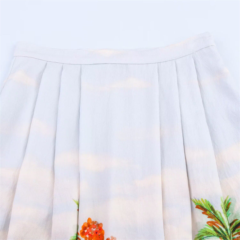 Elegant  Style Women's Fashion Casual Printed Cape High-Waist Skirt