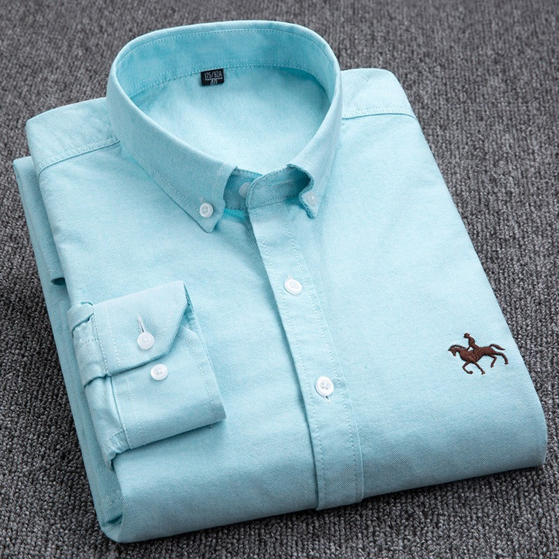 Pure cotton men's long-sleeved Oxford shirt for young and middle-aged men embroidered large size