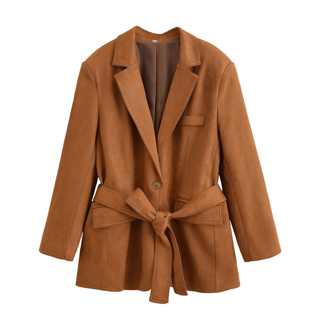 Suede suit with waistband