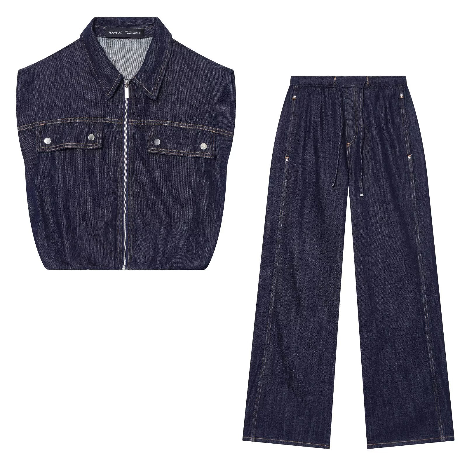 Sleeveless denim vest+denim suit
