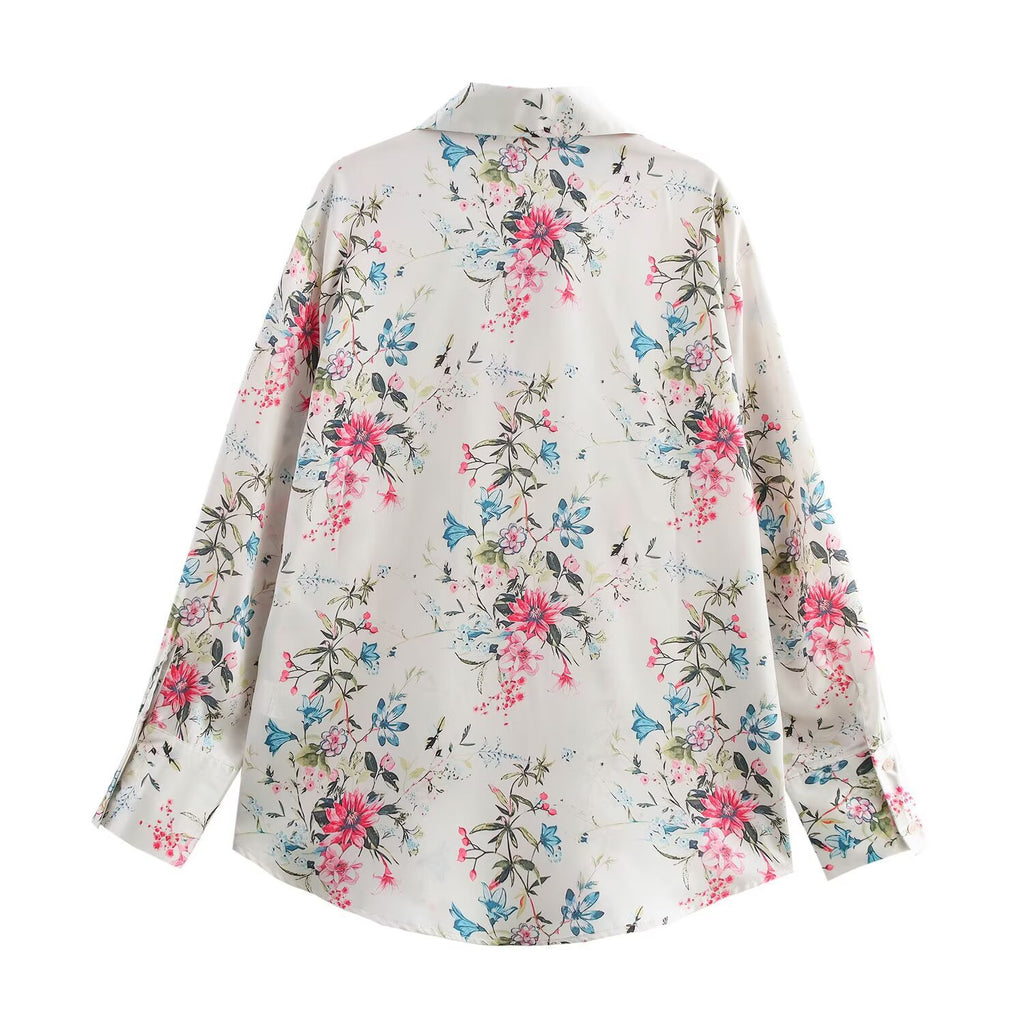 European and American fashion casual lapel silk texture printed shirt