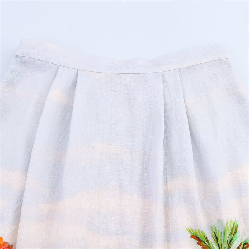 Elegant  Style Women's Fashion Casual Printed Cape High-Waist Skirt