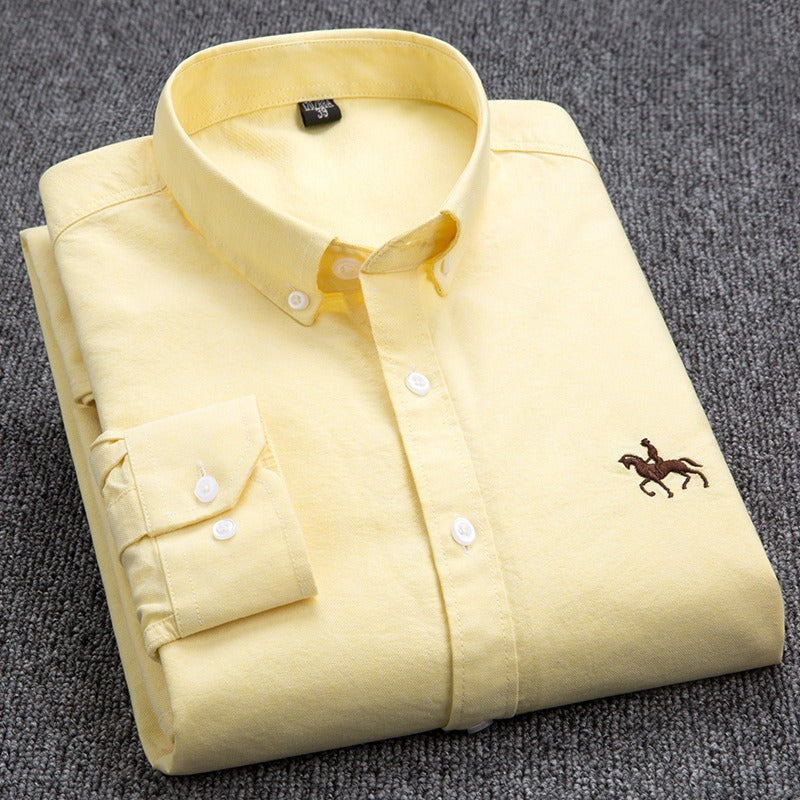 Pure cotton men's long-sleeved Oxford shirt for young and middle-aged men embroidered large size