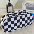 Ins Style Simple Black And White Plaid Pencil Case Large Capacity Student Niche Couple Storage Bag Stationery Box Pencil Case
