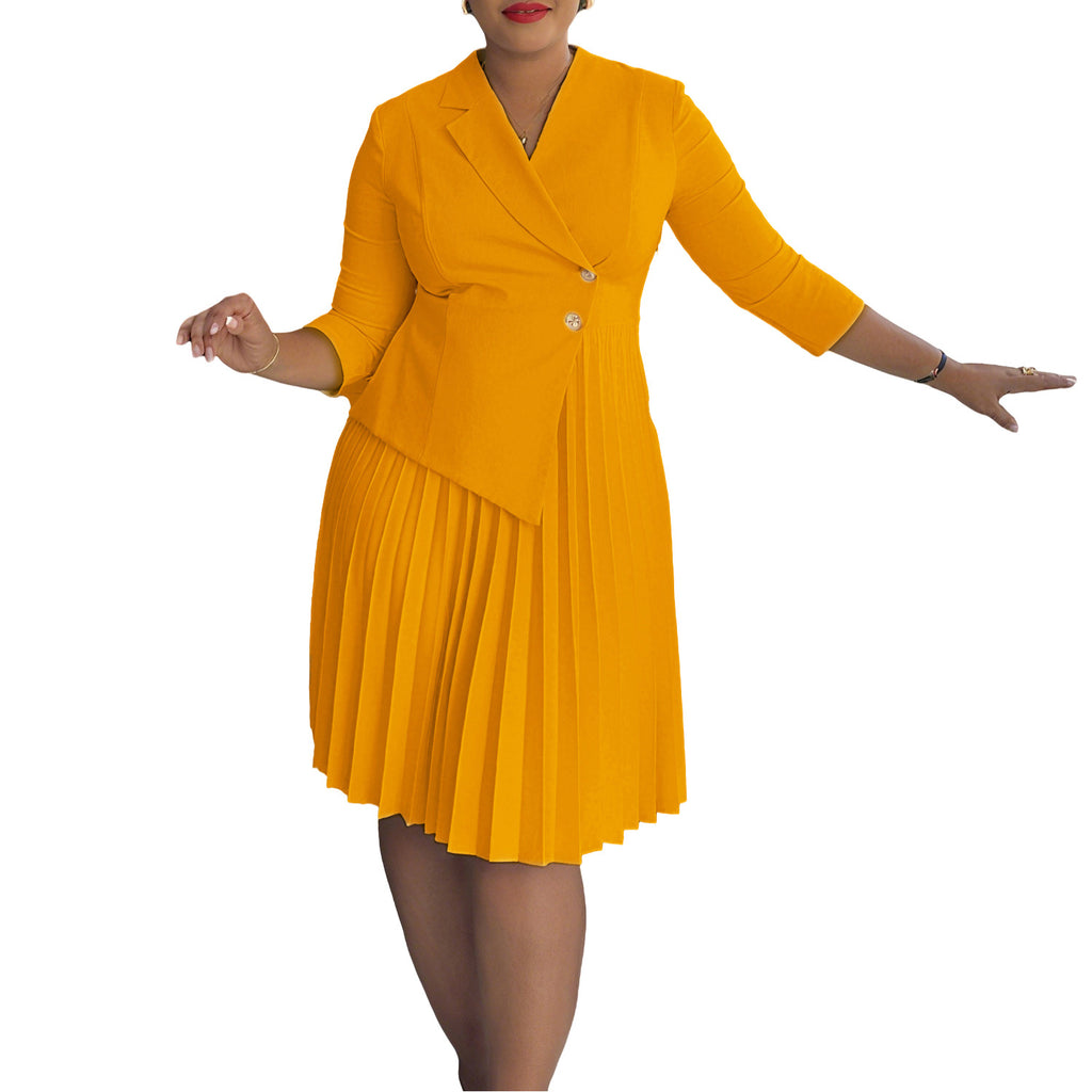 Suit collar pleated dress