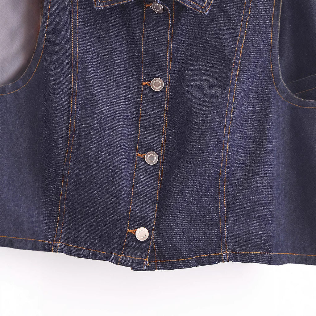 Fashion single breasted lapel denim vest women