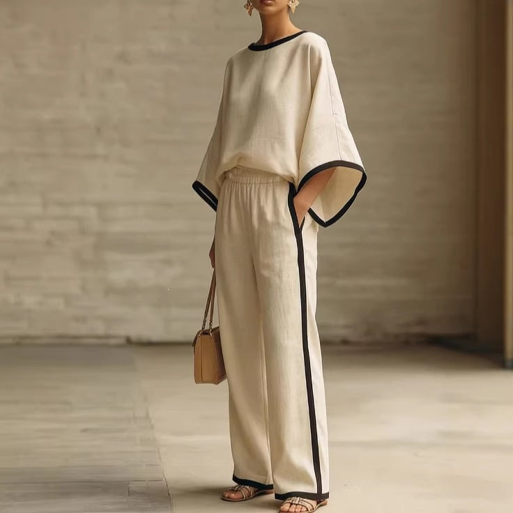 Round neck loose bat sleeves two-piece set
