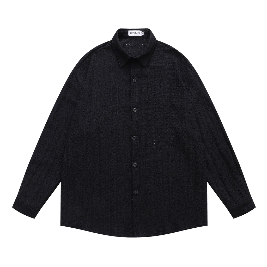 Retro Hollow-out Striped Long-sleeved Shirt for Men and Women