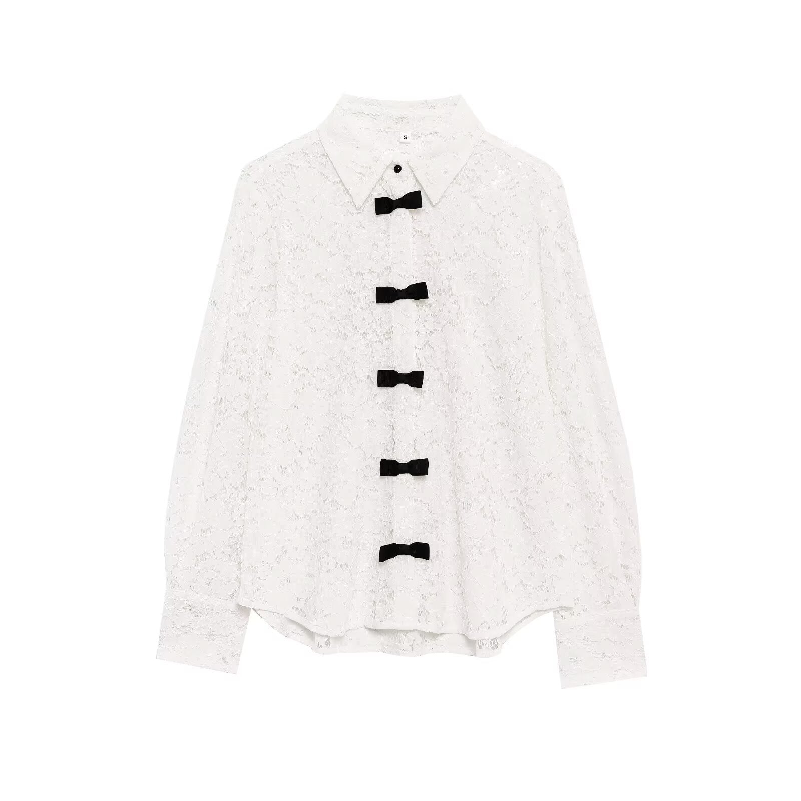 Women's Fashion Casual Bow Decorated Lace Blouse