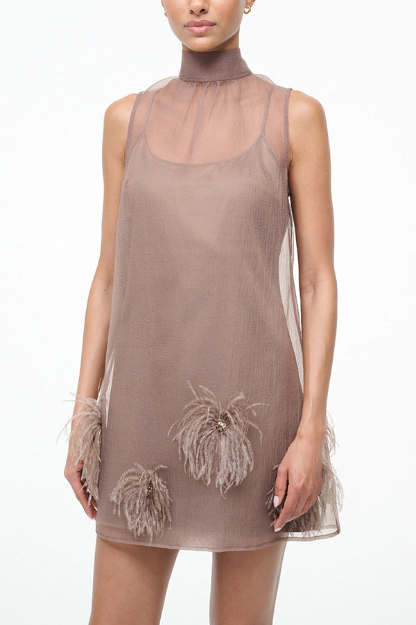 Chic Belted Sleeveless Dress for Women  Zipper Front, Casual Party Wear, Autumn and Spring Fashion Dress