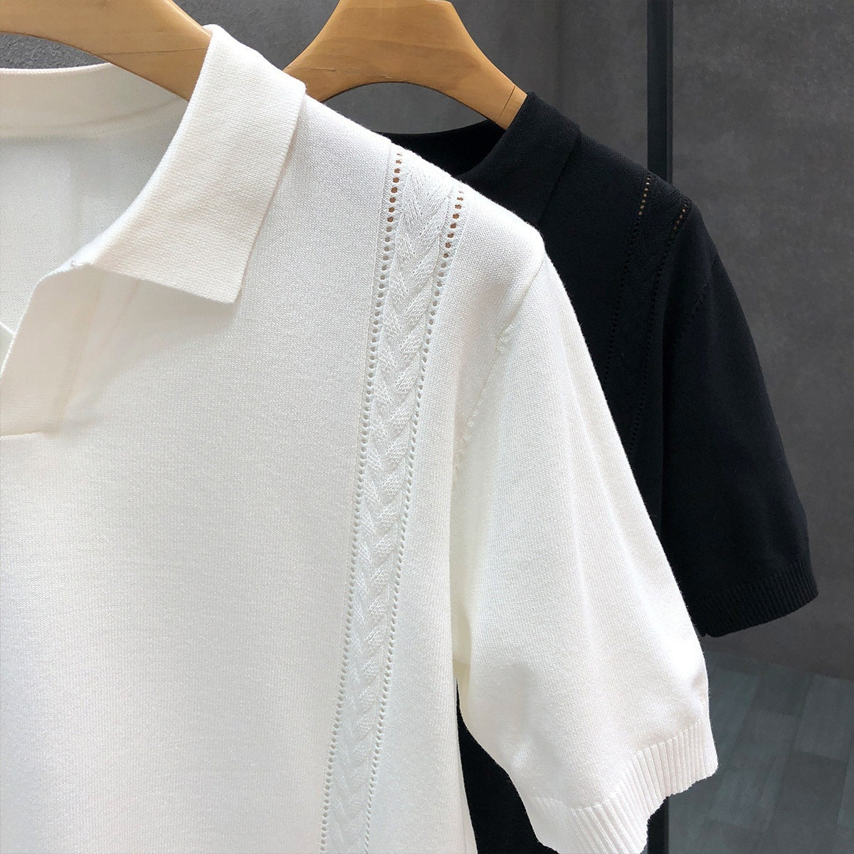 Summer thin half sleeved knitted shirt for men