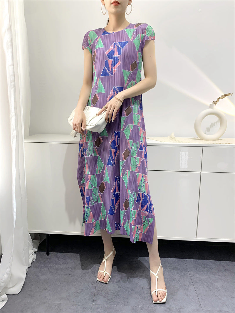 Women  Summer New Fashion Digital Printing Split Comfort and Casual Pleated  Women dress