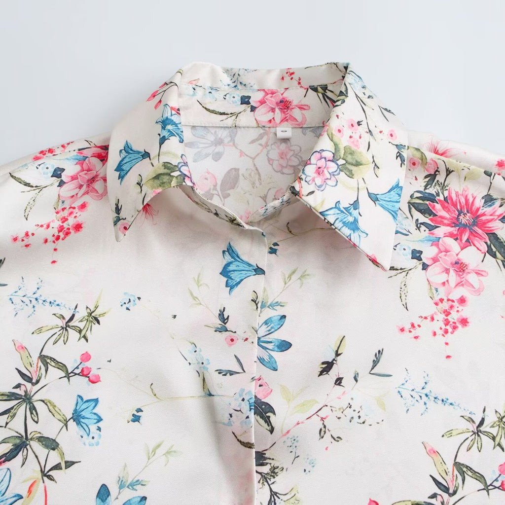 European and American fashion casual lapel silk texture printed shirt