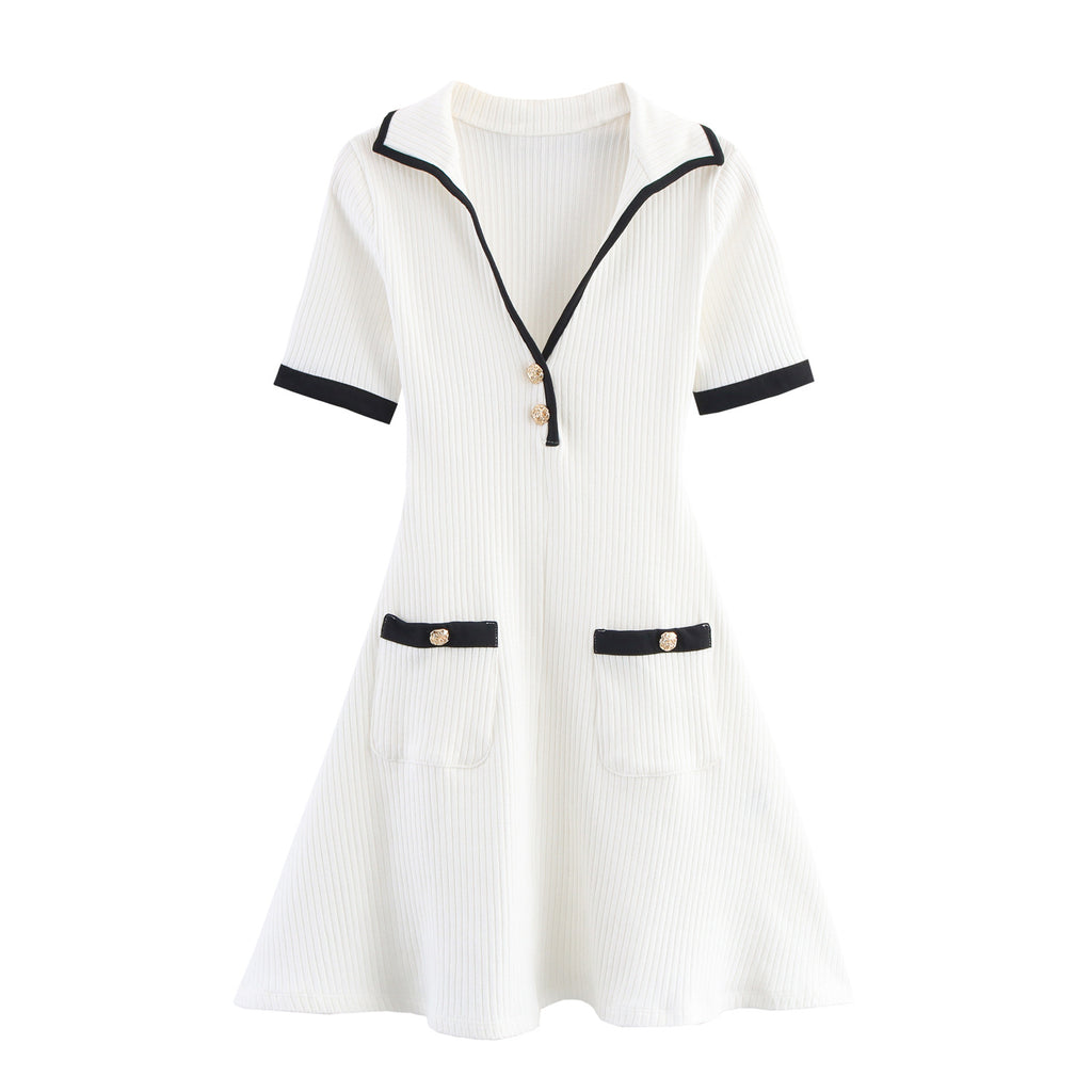 Women's Fashion Casual Metal Button Ribbed Dress