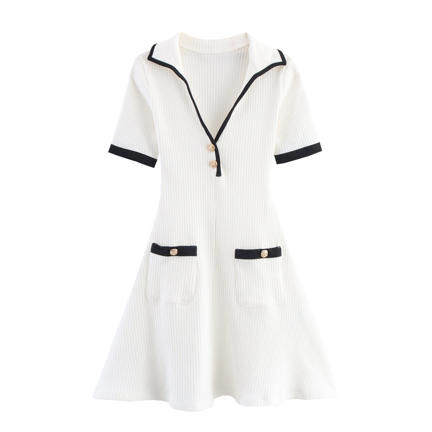 Women's Fashion Casual Metal Button Ribbed Dress